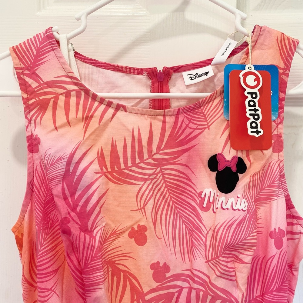 Women Disney Mickey and Friends Tropical Style Sleeveless Pink Dress w Belt Set - Picture 9 of 11